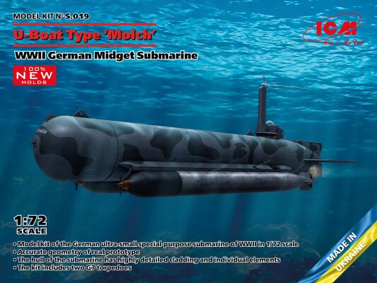 Збірна модель 1/72 підводний човен типу &quot;Molch&quot; ICMS019 детальное изображение Подводный флот Флот