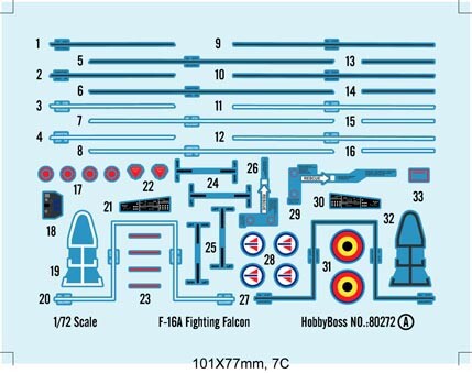Сборная модель 1/72 Самолет Ф-16A Fighting Falcon ХоббиБосс 80272 детальное изображение Самолеты 1/72 Самолеты