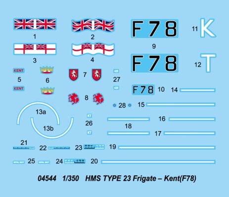 Scale model 1/350 Frigate HMS TYPE MS Kent（F78）Trumpeter 04544 детальное изображение Флот 1/350 Флот