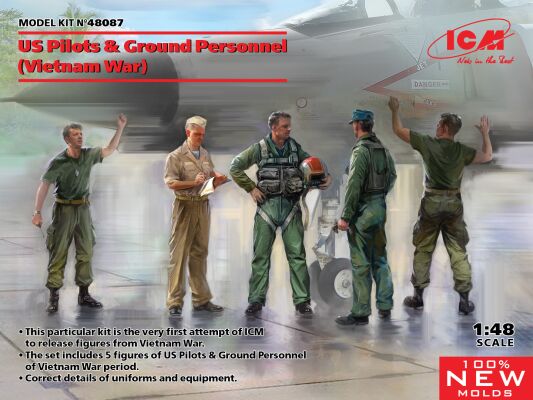 Сборная модель фигур пилотов и наземный персонал США (Война во Вьетнаме) детальное изображение Фигуры 1/48 Фигуры