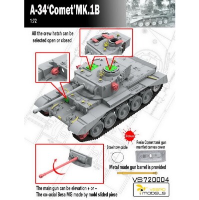 Збірна модель 1/72 Британський середній танк A34 Comet Mk.IB Vespid Models VS720004 детальное изображение Бронетехника 1/72 Бронетехника