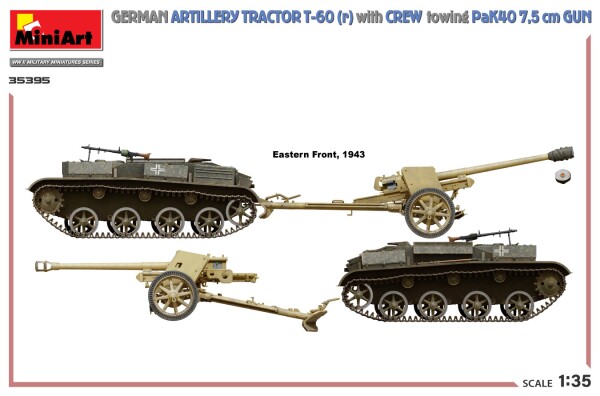 Збірна модель 1/35 Німецький артилерійський тягач T-60 (р) зі знаряддям PaK40 та розрахунком MiniArt 35395 детальное изображение Артиллерия 1/35 Артиллерия