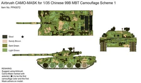 Airbrush CAMO-MASK for 1/35 Chinese 99B MBT Camouflage Scheme 1 детальное изображение Маски Афтермаркет