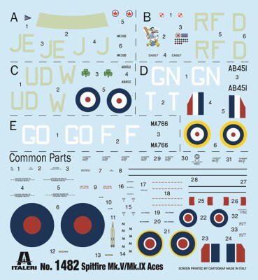 Сборная модель 1/72 Самолет Supermarine Spitfire Mk.V / Mk.IX Aces Italeri 1482 детальное изображение Самолеты 1/72 Самолеты
