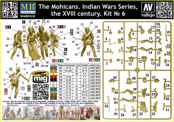 Збірна модель 1/35 Фігури Мохікани – серія «Індейські війни» XVIII століття. Набір №6. MasterBox 35234 детальное изображение Фигуры 1/35 Фигуры