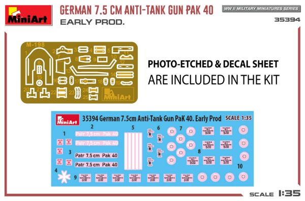Збірна модель 1/35 Німецька 7,5 см протитанкова гармата PaK 40 (ранній випуск) Miniart 35394 детальное изображение Артиллерия 1/35 Артиллерия