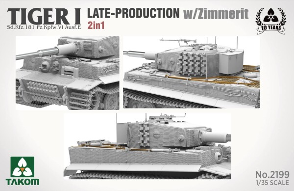 Збірна модель 1/35 Німецький танк Tiger I Sd.Kfz.181 Pz.Kpfw.VI Ausf.E (Late / Late Command) 2 в 1 з циммеритом Takom 2199 детальное изображение Бронетехника 1/35 Бронетехника