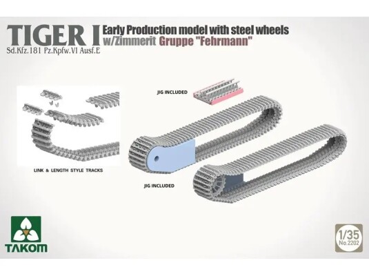 Scale model 1/35 Tank Tiger I early model with steel wheels Zimmerit Gruppe &quot;Fehrmann&quot; Takom 2202 детальное изображение Бронетехника 1/35 Бронетехника