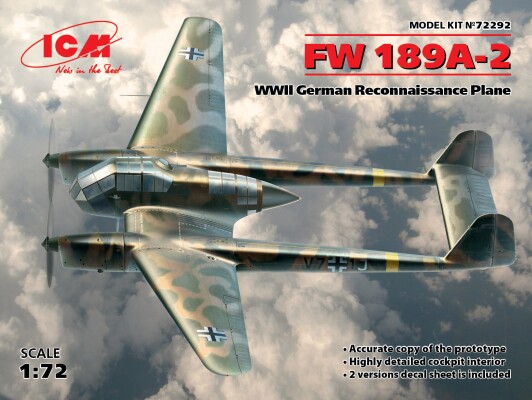 Збірна модель 1/72 Літак Focke-Wulf FW 189A-2 ICM 72292 детальное изображение Самолеты 1/72 Самолеты