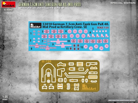 Збірна модель 1/35 Німецька 7,5 см протитанкова гармата PAK 40. Середня версія з артилерійським розрахунком. Спеціальне видання Miniart 53010 детальное изображение Артиллерия 1/35 Артиллерия
