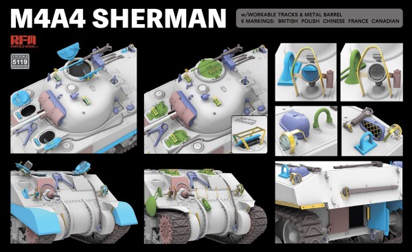 Збірна модель 1/35 Танк M4A4 Sherman RFM RM-5119 детальное изображение Бронетехника 1/35 Бронетехника