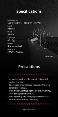 Прецизійні міні-лещата DSPIAE AT-MV детальное изображение Разное Инструменты