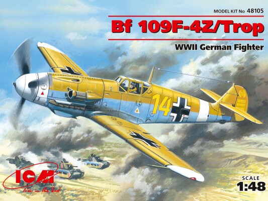 Збірна модель 1/48 німецький винищувач Messerschmitt Bf 109F-4Z/Trop ICM 48105 детальное изображение Самолеты 1/48 Самолеты