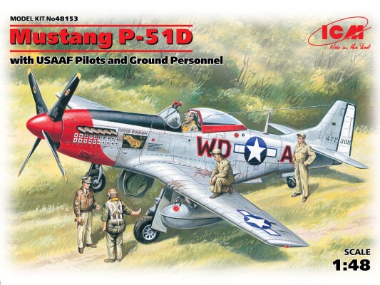 Сборная модель 1/48 Самолет Мустанг P-51D с пилотами ВВС США и наземным персоналом ICM 48153 детальное изображение Самолеты 1/48 Самолеты