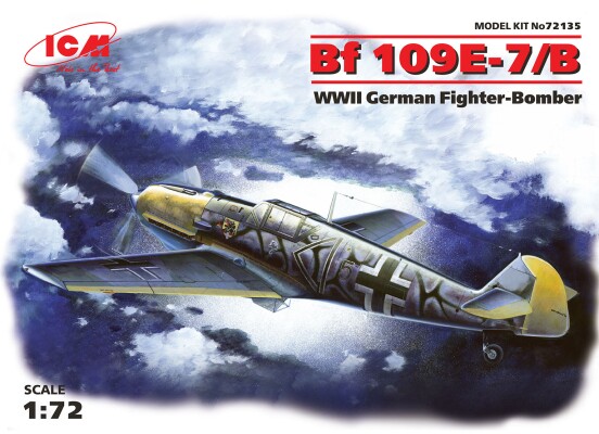 Сборная модель 1/72 немецкий истребитель-бомбардировщик Мессершмитт Bf 109E-7/B ICM 72135 детальное изображение Самолеты 1/72 Самолеты