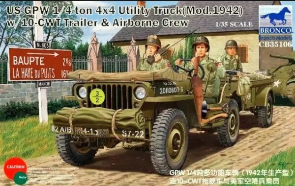 Scale model 1/35 American Jeep 1/4 Ton 4x4 (Mod 1942) with Trailer and Crew Bronco 35106 детальное изображение Автомобили 1/35 Автомобили