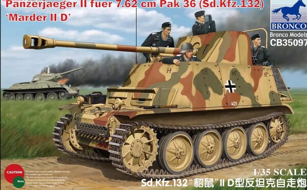 Сборная модель 1/35 немецкая САУ Panzerjaeger II fuer 7.62 cm PaK 36 (Sd.Kfz. 132) Marder II D детальное изображение Бронетехника 1/35 Бронетехника