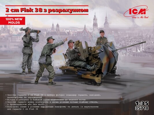 Збірна модель 1/35 Німецька зенітна гармата Flak 38 з розрахунком ICM 35718 детальное изображение Артиллерия 1/35 Артиллерия