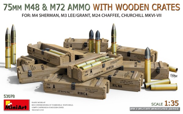Збірна модель 1/35 Набір 75-мм боєприпасів для M48 та M72 в дерев'яних ящиках MiniArt 53078 детальное изображение Аксессуары Диорамы