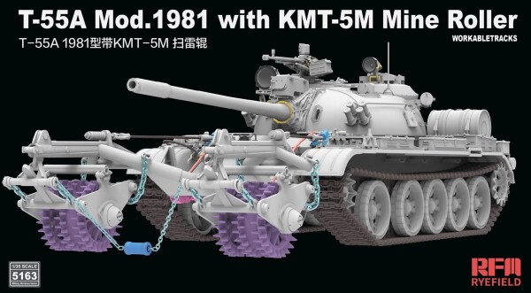 Збірна модель 1/35 Танк Т-55А, модель 1981, з мінним катком КМТ-5М RFM RM-5163 детальное изображение Бронетехника 1/35 Бронетехника