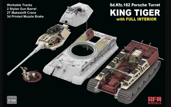 Збірна модель 1/35 Танк Sd.Kfz.182 King Tiger (Porsche Turret) з повним інтер'єром RFM RM-5165 детальное изображение Бронетехника 1/35 Бронетехника