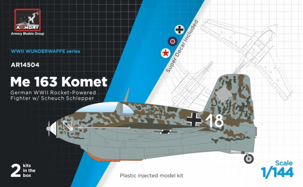 Сборная модель 1/144 Немецкий ракетный истребитель-перехватчик Мессершмитт Ме-163Б Komet с буксиром детальное изображение Самолеты 1/144 Самолеты