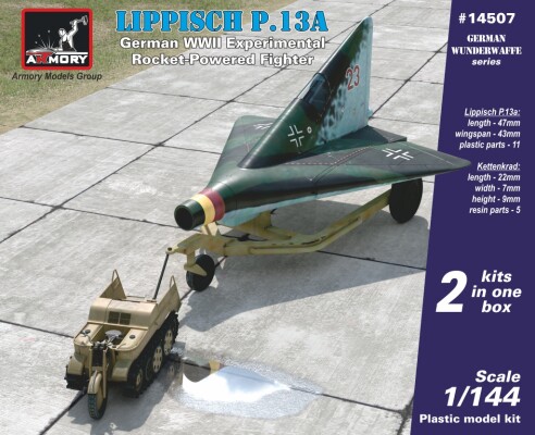 Сборная модель 1/144 Немецкий перехватчик Lippisch P.13a w/ Kettenkrad Armory Models Group 14507 детальное изображение Самолеты 1/144 Самолеты