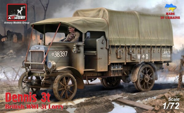 Сборная модель 1/72 Британский грузовик Dennis 3t времён Первой мировой войны с бортовым кузовом детальное изображение Автомобили 1/72 Автомобили