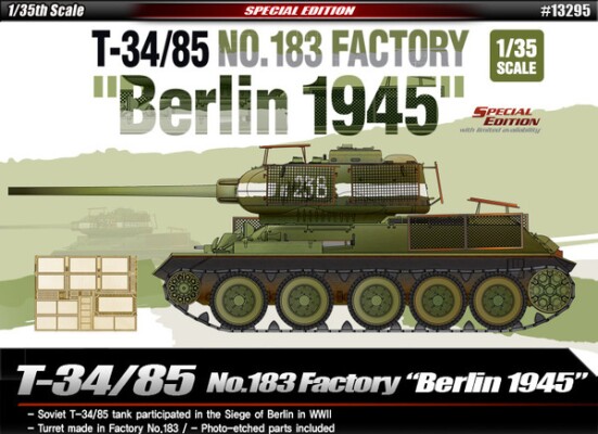 Збірна модель 1/35 Танк Т-34/85 №183 Завод &quot;Берлін 1945&quot; Academy 13295 детальное изображение Бронетехника 1/35 Бронетехника