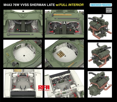 Збірна модель 1/35 Танк M4A3 76W VVSS Sherman Late з повним інтер'єром (стандартна версія) Rye Field Model RM-5135 детальное изображение Бронетехника 1/35 Бронетехника