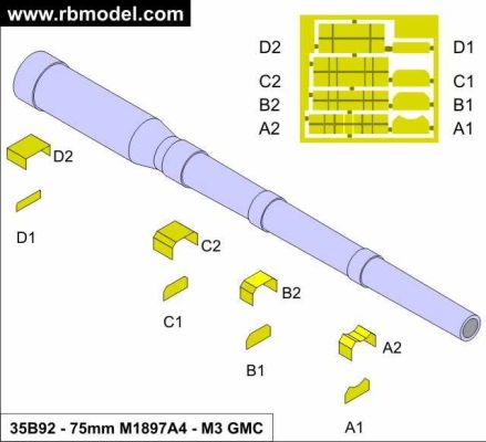 Металевий ствол для БТР M3 GMC 75mm M1897A4 , в масштабі 1:35 детальное изображение Металлические стволы Афтермаркет