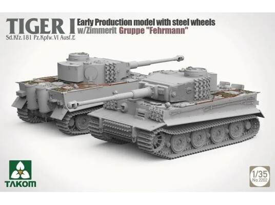 Scale model 1/35 Tank Tiger I early model with steel wheels Zimmerit Gruppe &quot;Fehrmann&quot; Takom 2202 детальное изображение Бронетехника 1/35 Бронетехника