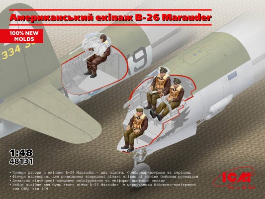 Збірна модель 1/48 Фігури Американський екіпаж B-26 Marauder ICM 48131 детальное изображение Фигуры 1/48 Фигуры