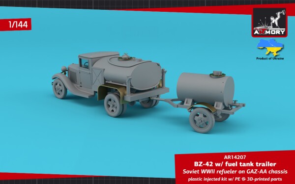 Збірна модель 1/144 Радянський паливозаправник БЗ-42 на шасі ГАЗ-АА з одноосьовим причепом-цистерною Armory Models Group 14207 детальное изображение Автомобили 1/144 Автомобили
