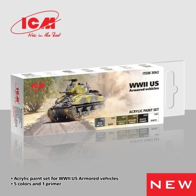 Set of acrylic paints for US armored vehicles ICM 3062 детальное изображение Наборы красок Краски