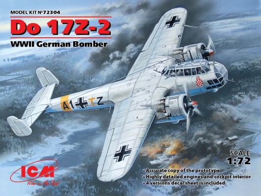 Scale model 1/72 Bomber Dornier Do 17Z-2 ICM 72304 детальное изображение Самолеты 1/72 Самолеты