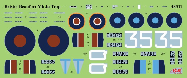 Збірна модель 1/48 Британський літак Bristol Beaufort Mk.IA з пілотами RAF ICM 48313 детальное изображение Самолеты 1/48 Самолеты