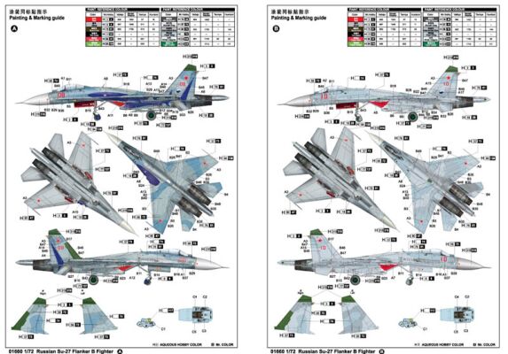 Scale model 1/72 Su-27 Flanker B Fighter Trumpeter 01660 детальное изображение Самолеты 1/72 Самолеты