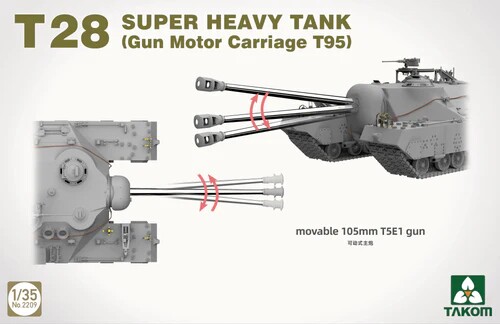 Сборная модель 1/35 Сверхтяжелый танк Т28 (самоходная артиллерийская установка Т95) Takom 2209 детальное изображение Бронетехника 1/35 Бронетехника