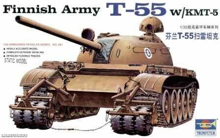 Сборная модель 1/35 Танк T-55 W/КМТ-5  вооружение Финляндии Трумпетер 00341 детальное изображение Бронетехника 1/35 Бронетехника
