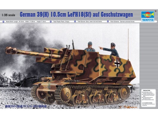 Збірна модель 1/35 Німецька САУ 39(H) 10.5cm LeFH18(Sf) auf Geschutzwagen Trumpeter 00353 детальное изображение Бронетехника 1/35 Бронетехника