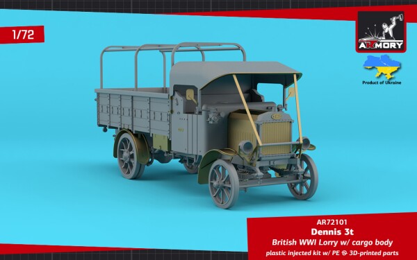 Сборная модель 1/72 Британский грузовик Dennis 3t времён Первой мировой войны с бортовым кузовом детальное изображение Автомобили 1/72 Автомобили