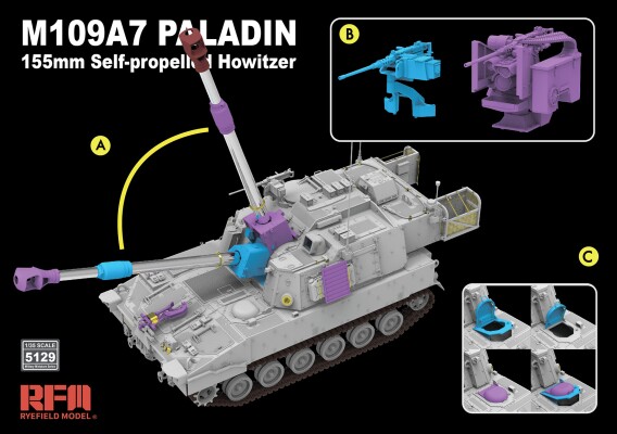 Збірна модель 1/35 155-мм самохідна гаубиця М109А7 Paladin RFM RM-5129 детальное изображение Артиллерия 1/35 Артиллерия