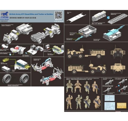 Сборная модель 1/35 Британский армейский квадроцикл с прицепом и солдатами Бронко 35207 детальное изображение Автомобили 1/35 Автомобили