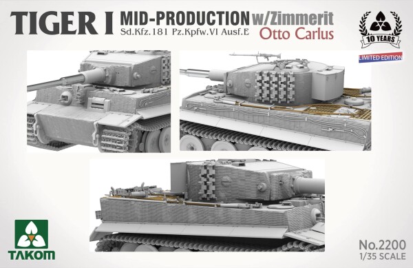 Збірна модель 1/35 Танк Tiger I Sd.Kfz.181 Pz.Kpfw.VI Ausf.E (Mid) з циммеритом + фігура Отто Каріуса Takom 2200 детальное изображение Бронетехника 1/35 Бронетехника