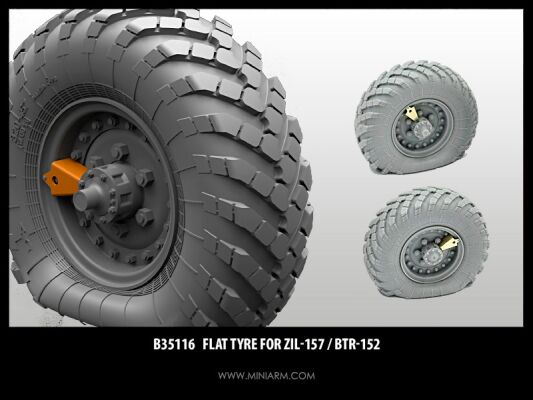 Набор спущенных колес для ЗиЛ-157 / БТР-152  (2шт) включает фототравление детальное изображение Наборы деталировки Афтермаркет