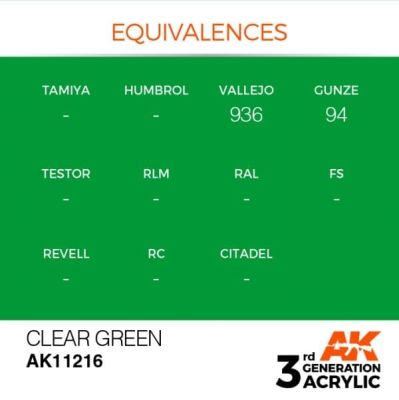 Акриловая краска CLEAR GREEN STANDARD - ПРОЗРАЧНЫЙ ЗЕЛЕНЫЙ / INK АК-интерактив AK11216 детальное изображение General Color AK 3rd Generation