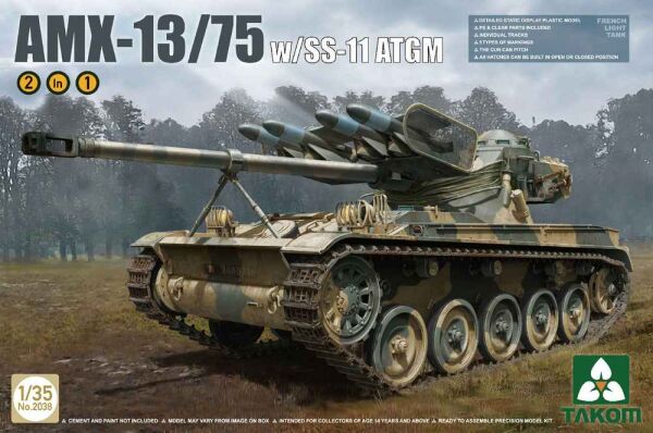 Scale model 1/35 buildable light tank AMX-13/75 SS11 ATGM Takom 2038 детальное изображение Бронетехника 1/35 Бронетехника