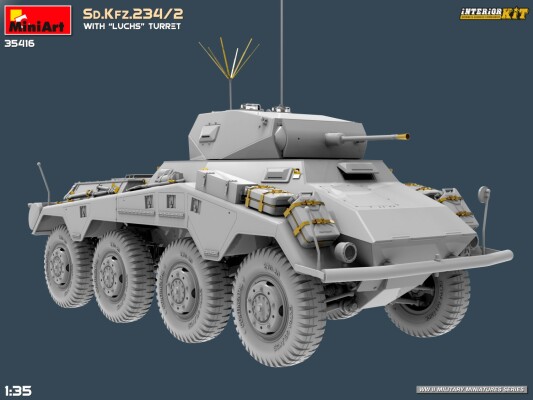 Сборная модель 1/35 Бронеавтомобиль Sd.Kfz.234/2 «Luchs» с комплектом интерьера башни Miniart 35416 детальное изображение Автомобили 1/35 Автомобили