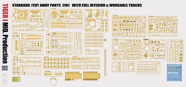 Сборная модель 1/35 Танк Pz.Kpfw. VI Ausf. E Тигр I MID. Стандартные/разрезанные детали 2в1 РФМ 5100 детальное изображение Бронетехника 1/35 Бронетехника